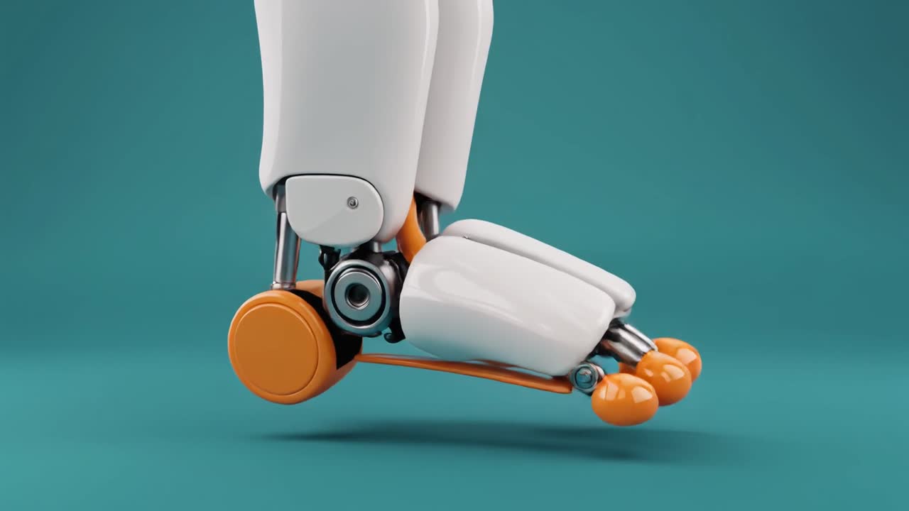 Robotic Leg Tapping and Moving on a Teal Background