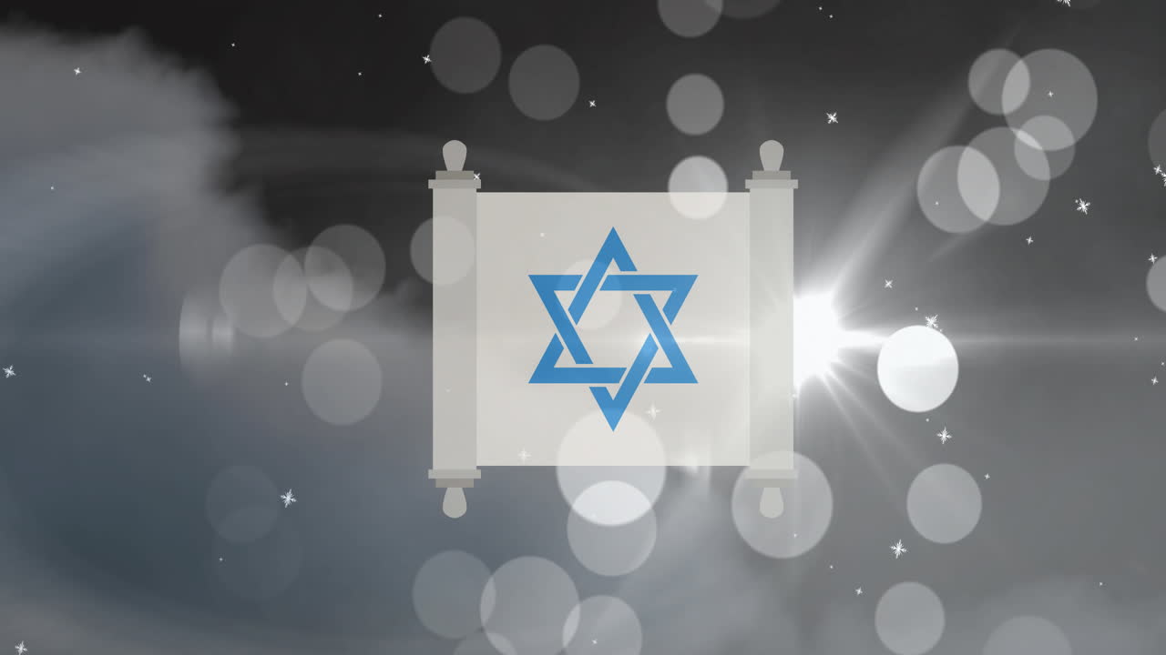 데이비드 별과 눈이 반 ⁇ 이는 별과 구름 위에 떨어지는 애니메이션