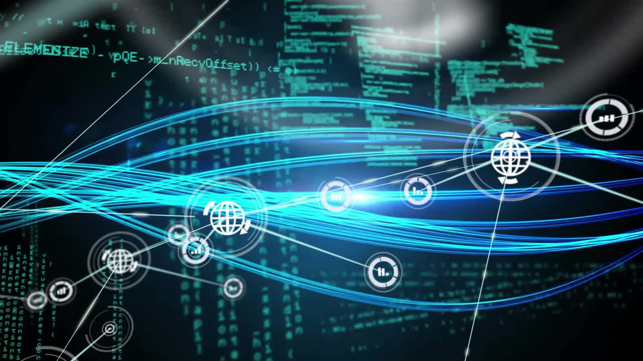 컴퓨터 서버를 통한 연결으로 데이터 처리의 애니메이션