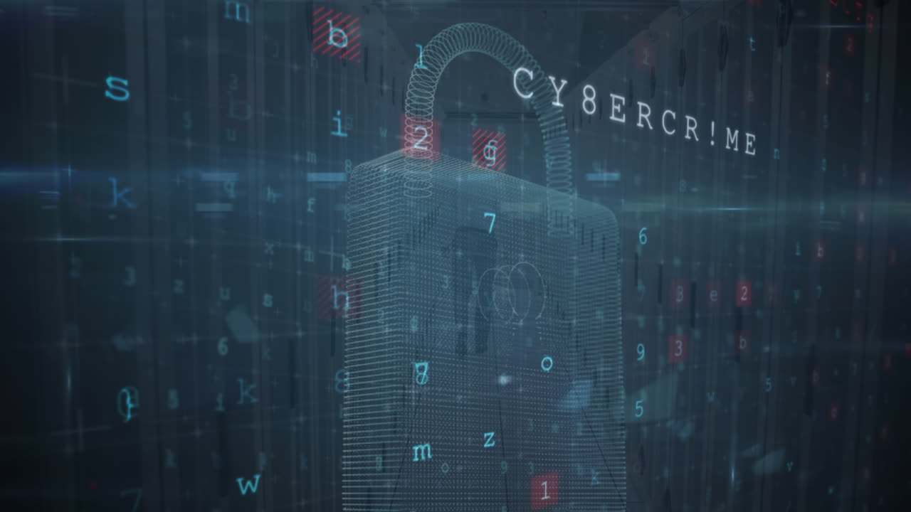 Animation of online security padlock icon and data processing