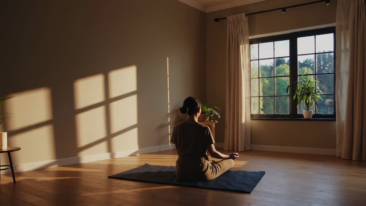 Woman meditating in a sunlit room