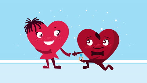 happy valentines day card with hearts couple and engagement ring characters