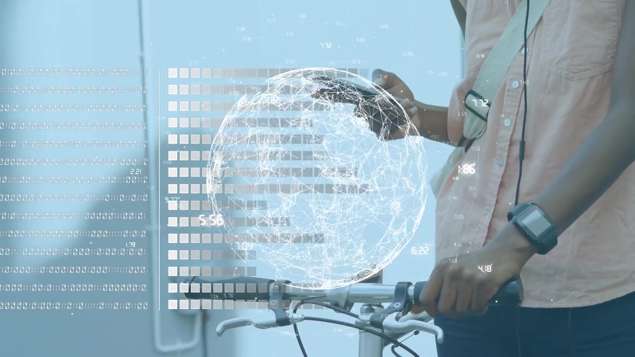 Animation of network of connections and globe over african american women using smartphone