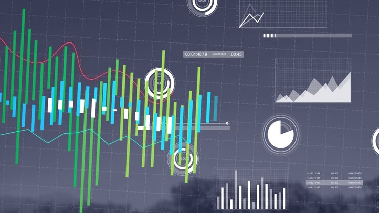 Financial data being processed on a transparent background
