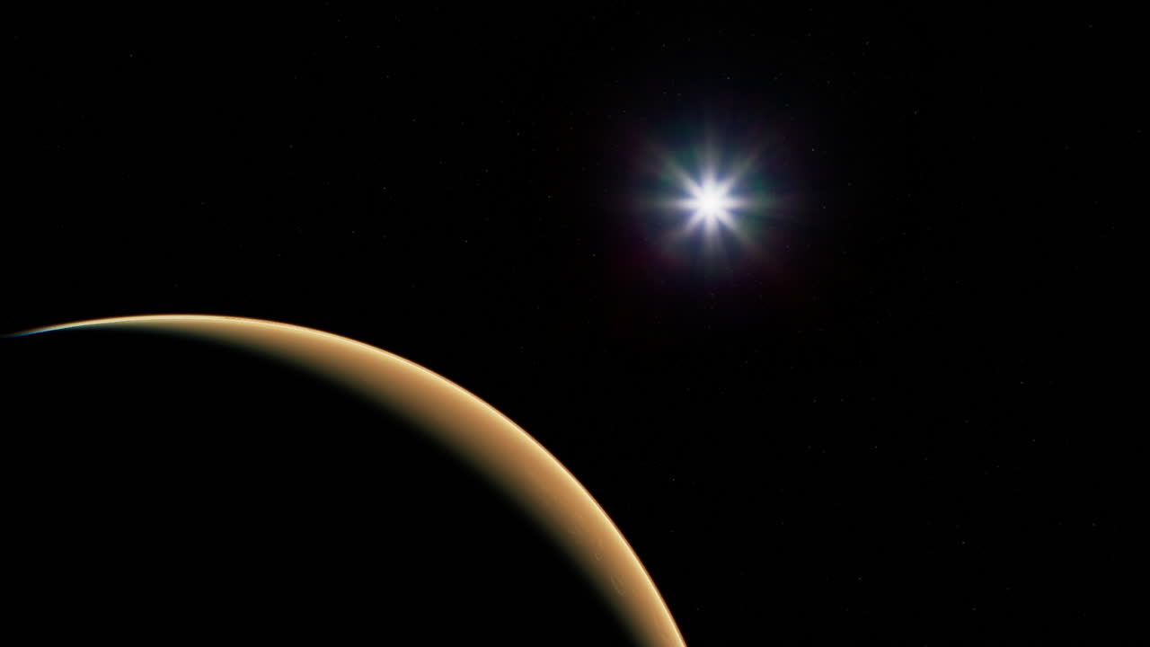 Stunning view of mars with the sun shining in the distant sky