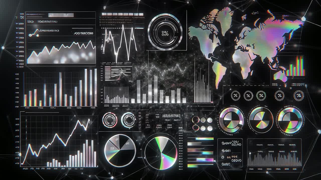 Animated Digital Dashboard with Global Map and Financial Data Visualizations