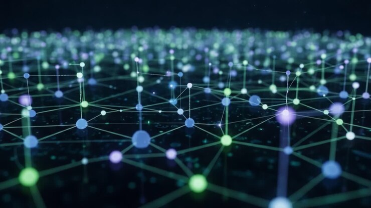 A Stunning Visualization of a Network of Interconnected Nodes and Links, Depicting the Complex and Dynamic Nature of Data Relationships in a Digital Universe