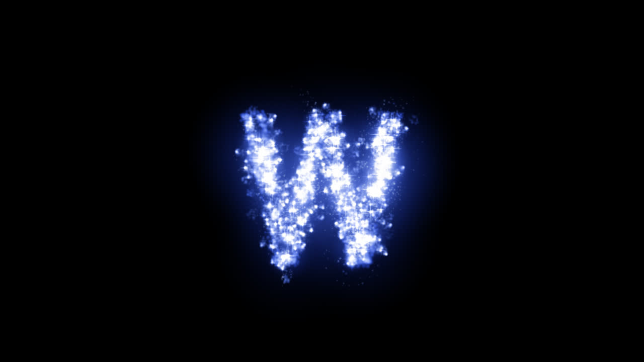 Lettera W luminosa con stelle scintillanti su sfondo trasparente