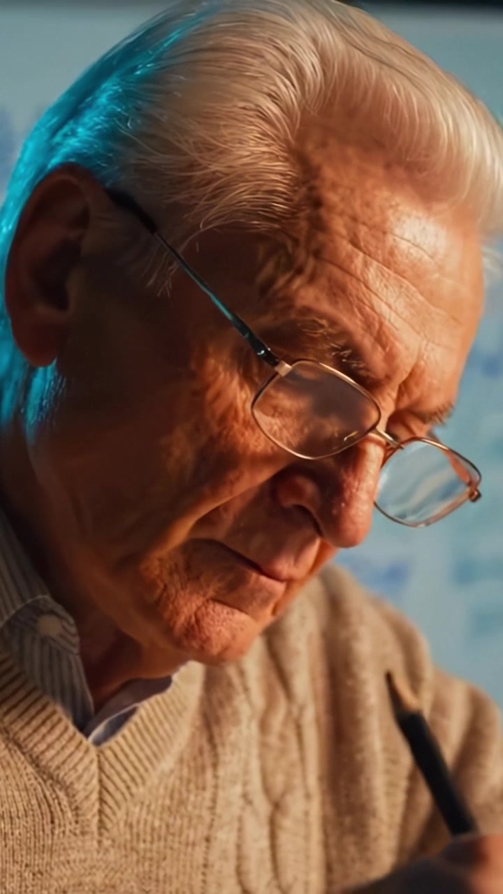 Hombre mayor con gafas inmerso en escritura reflexiva, capturando la esencia de la creatividad y la sabiduría a través de una concentración intensa y expresión artística.