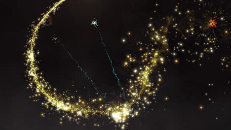 animación de navidad y año nuevo fuegos artificiales explotando en el cielo nocturno