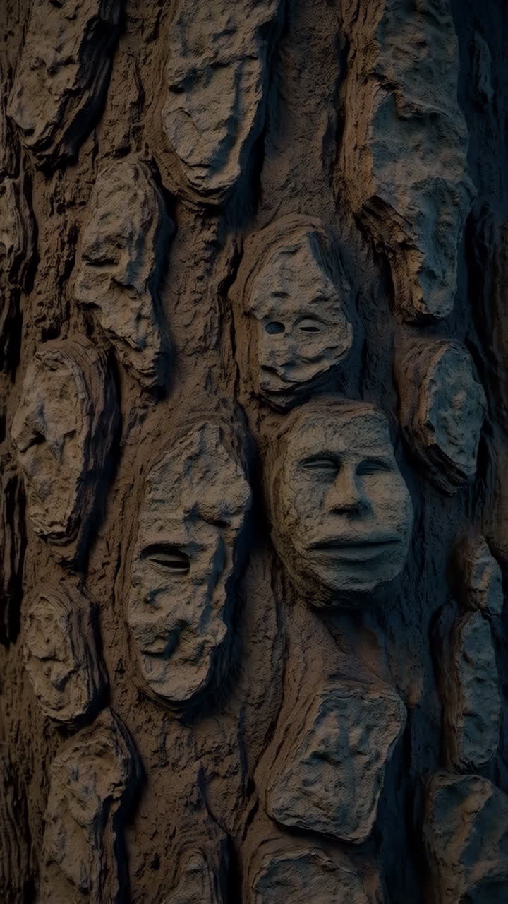 Mysterious Faces Embedded in Ancient Tree Bark
