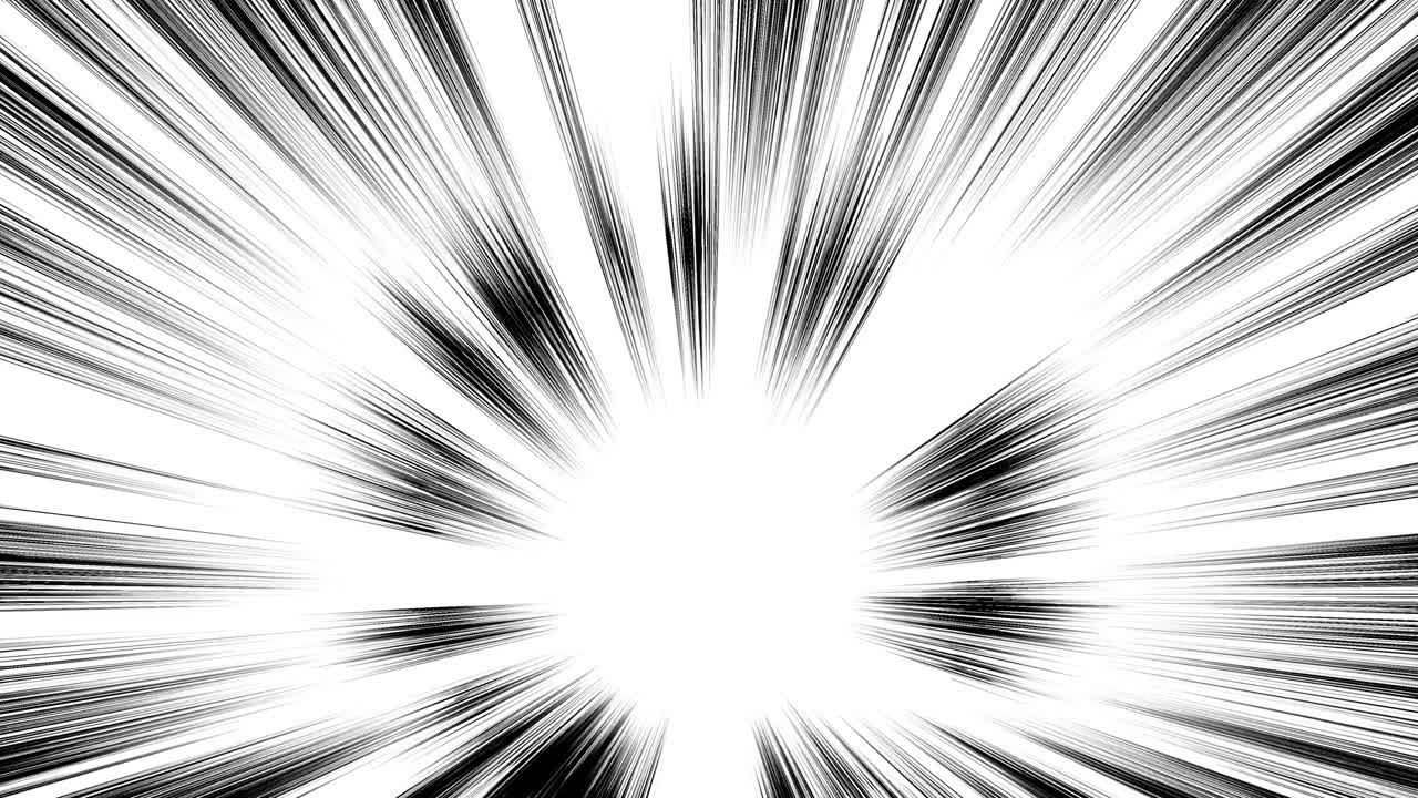 material cómico japonés. línea de velocidad, línea de efecto, línea de concentración. animación de bucle de línea concentrada de dibujos animados. marco de velocidad de manga. líneas radiales blancas y negras. alta velocidad.