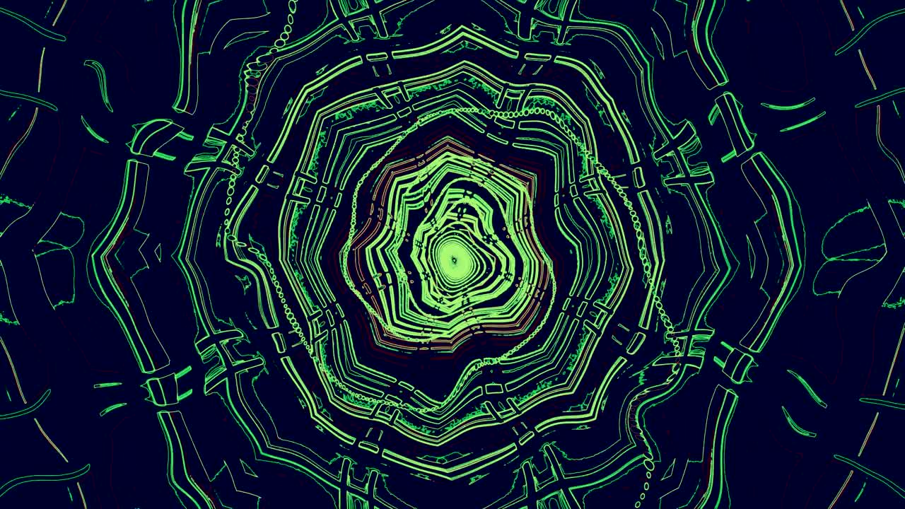 This seamless loop features a vibrant, animated tunnel design with intricate lines and shapes. The colors flow smoothly, creating a captivating visual for screensavers or video displays