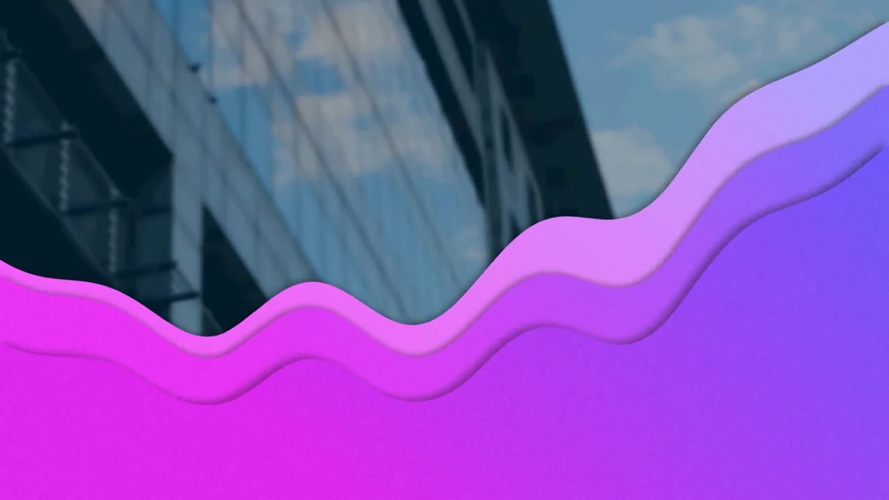 animación de ondas púrpuras sobre edificios modernos