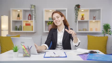 home office worker woman dance and work.