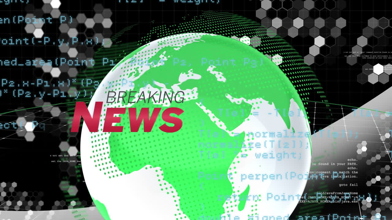 animación del globo y noticias de última hora sobre el procesamiento de datos en fondo negro