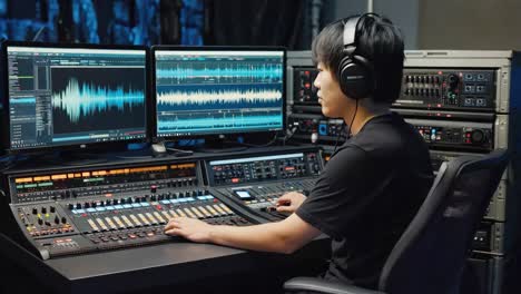 sound engineer at work in a recording studio