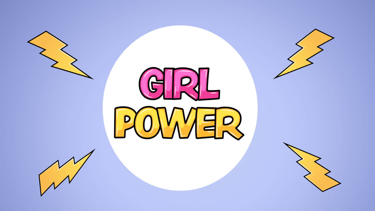 Animação de texto 'Poder Feminino', sobre relâmpago
