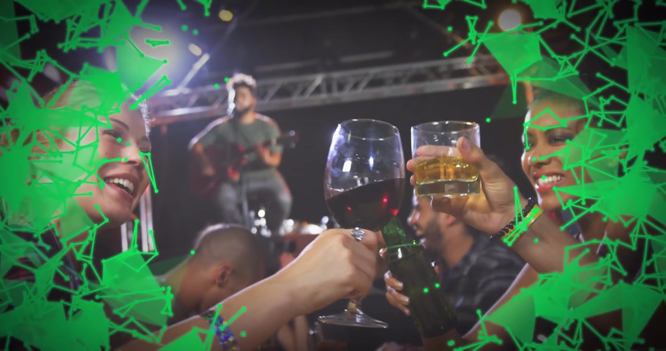 Animation of network of connections over diverse friends at bar