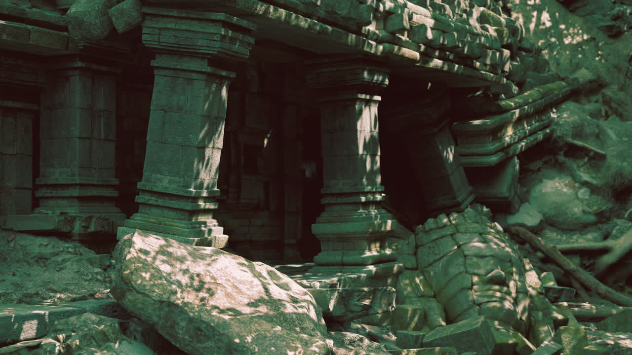 Ancient temple ruins of cambodia surrounded by dense jungle foliage