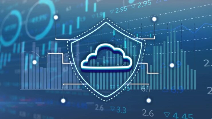Pulsing bar clusters initiating shield and cloud forming, nodes expanding to secure analytics