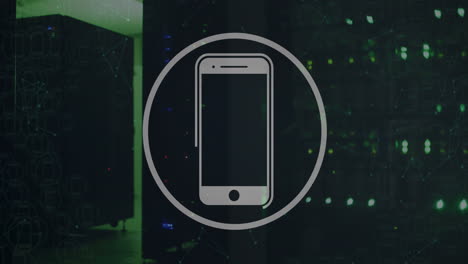animación del icono del teléfono inteligente sobre fondo negro con luces verdes