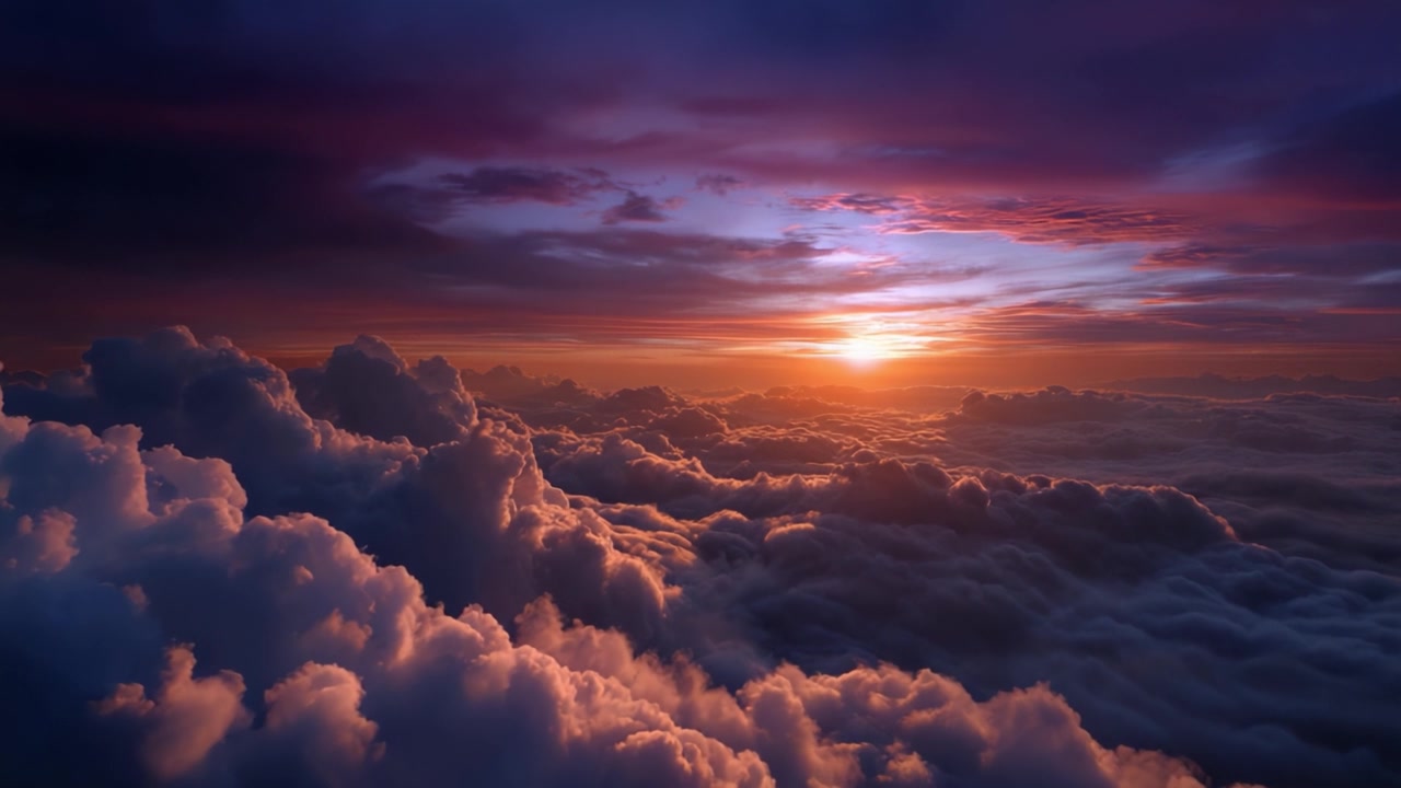 Alba mozzafiato sopra un mare di nuvole: una vista accattivante della bellezza della natura mentre il sole sorge e illumina il cielo con colori vivaci.