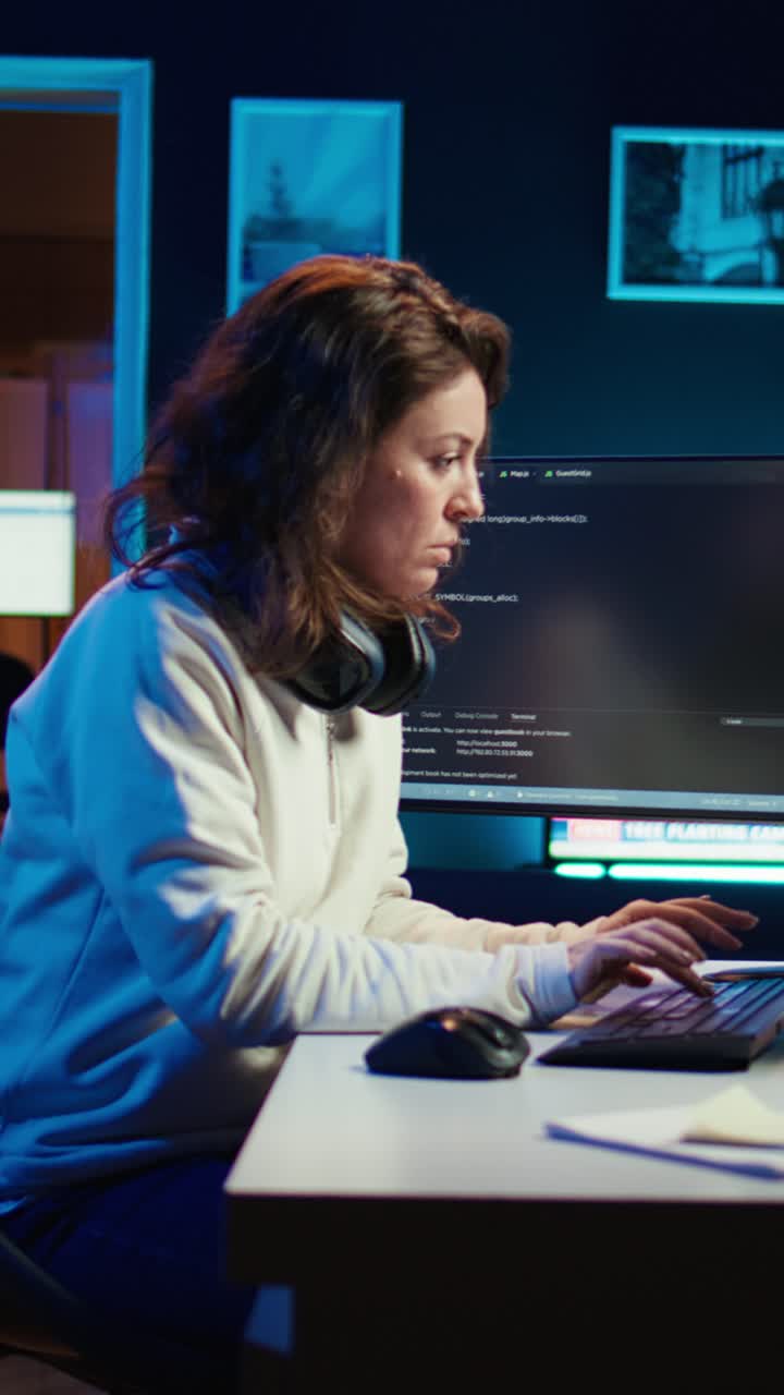 Vertical video Teleworking computer technician typing on keyboard, close up