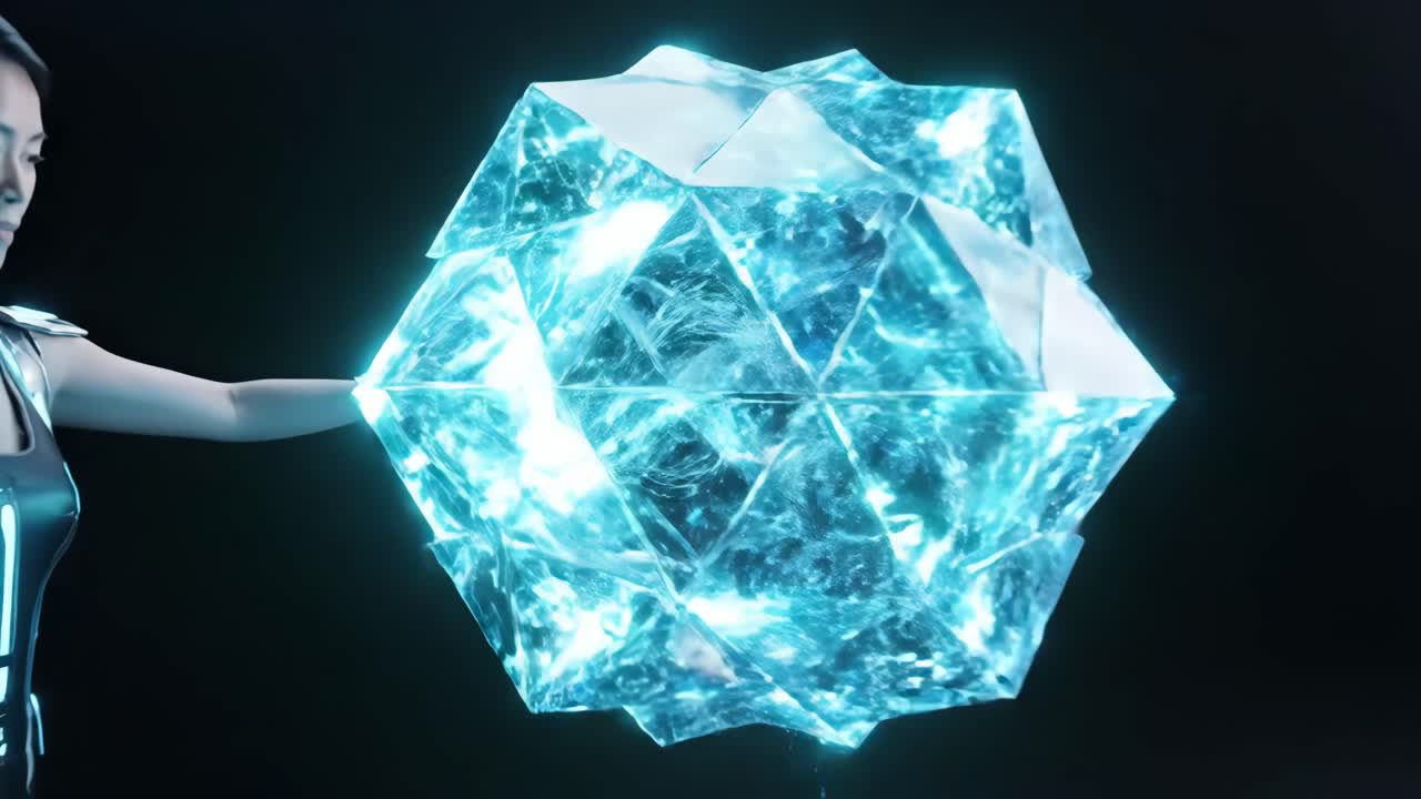 Futuristic Technology with Glowing Crystal and Woman