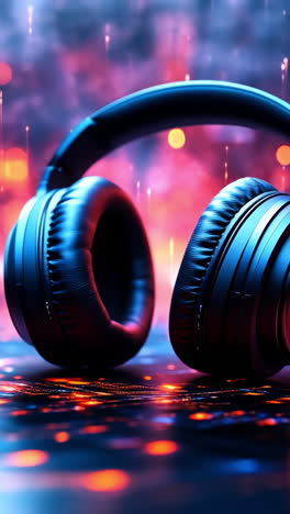 headphones glowing with vibrant lights. colorful lights glow on headphones in a dark setting, crafting a vibrant, energetic night vibe.
