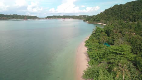 aerial-shot-of-Klong-Koi-Beach-in-Bang-Bao,-Koh-Chang,-tropical-Thai-beach