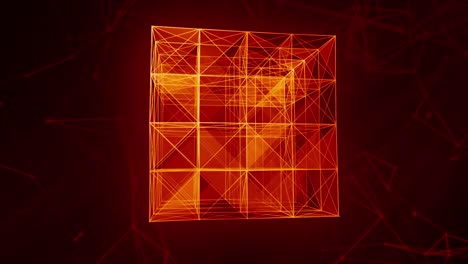 cubo 3d brillante con estructura de marco de alambre