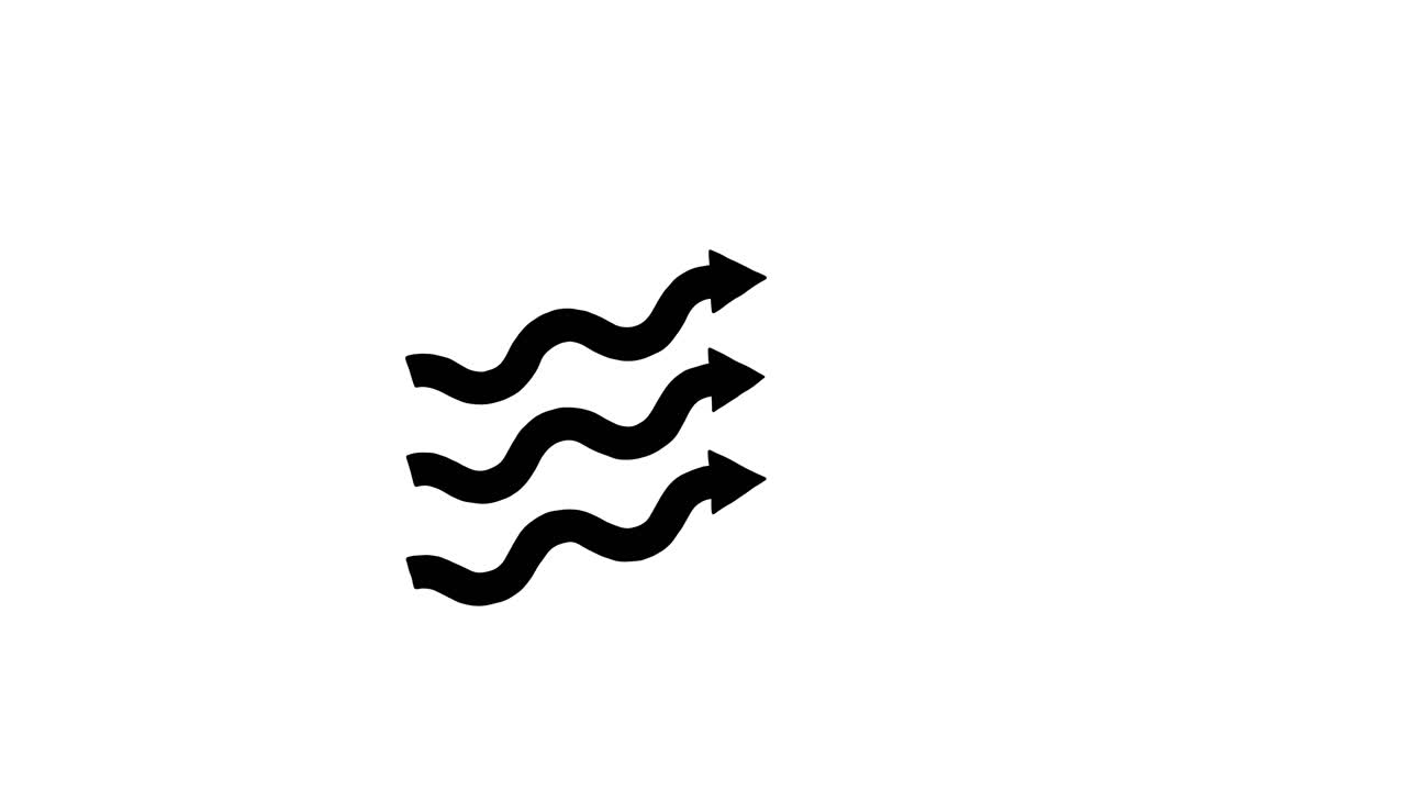 Black wavy arrow icon smoothly rotates clockwise, centered on a plain white background, minimal style