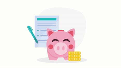 piggy savings money with document animation