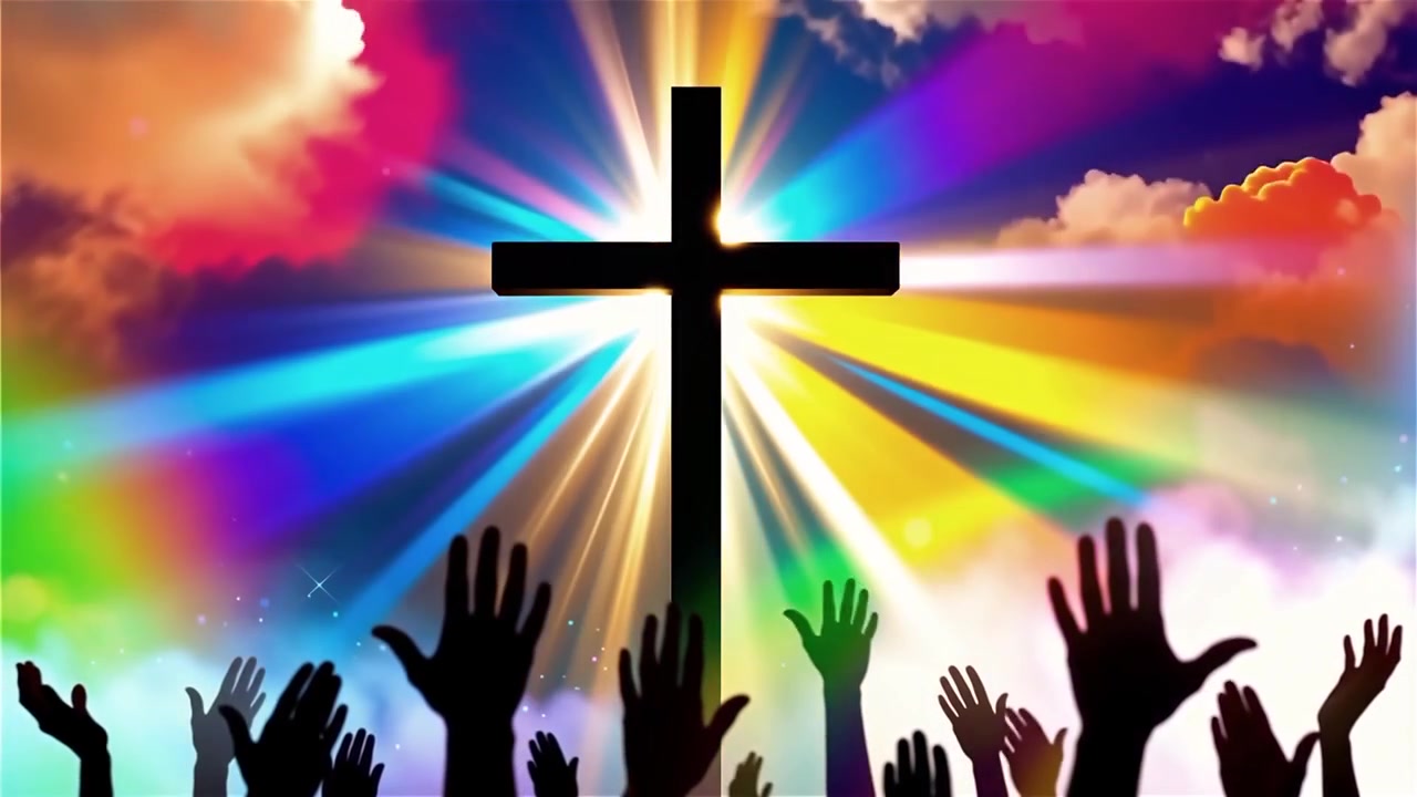 Croce Cristiana Luce Celestiale Sfondo per il Culto.