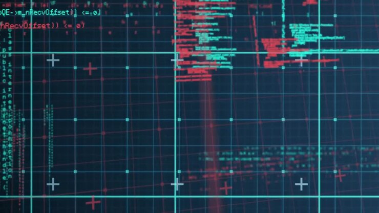 Animation of data processing on black background