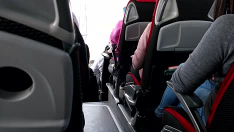 view inside salon of coach bus