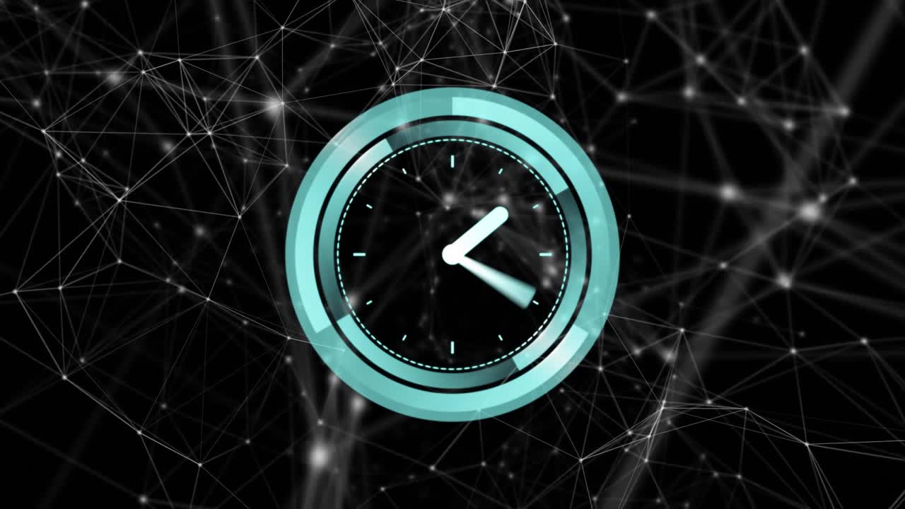 Partial cyan ring appearing, clock forming rings, hands rotating, arcs lifting, showing network