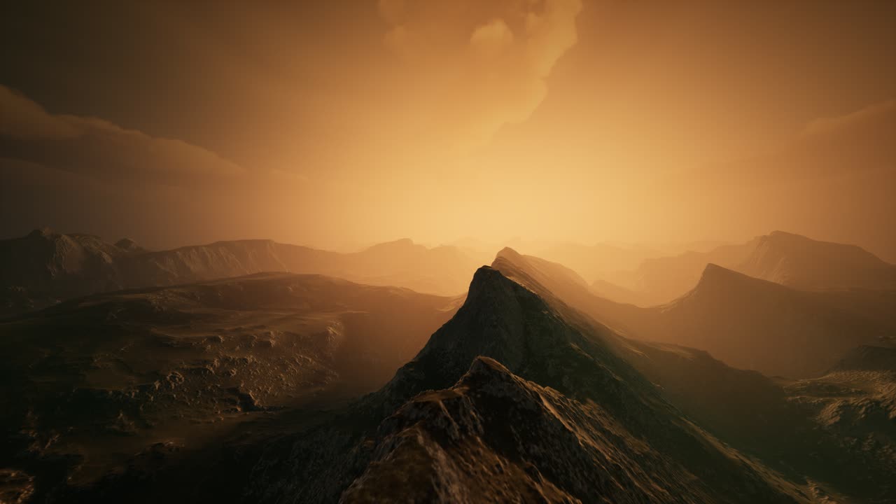 High mountain peaks covered with dramatic heavy fog