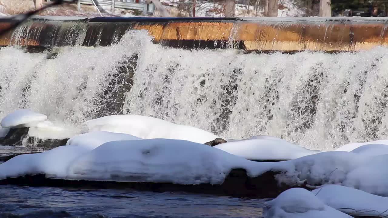 Winter Waterfall Scene at a Dam