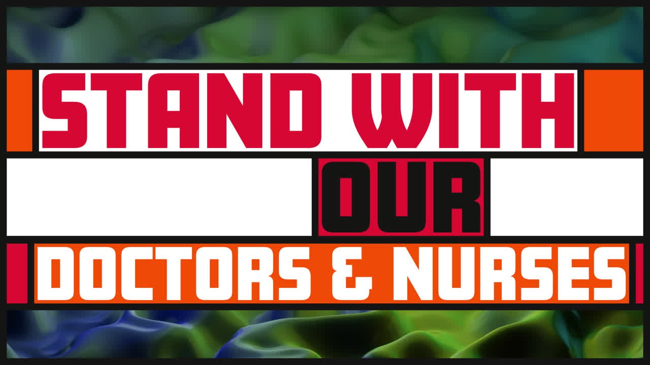 animación de un mensaje de apoyo para el personal médico escrito en coloridas pancartas durante la co