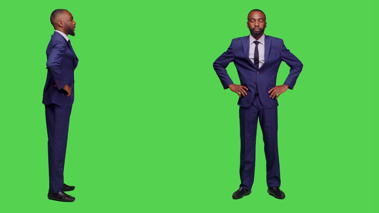 Duas imagens de um empresário africano bem vestido usando terno