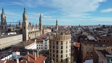zaragoza aerial scene with nuestra senora del pilar basilica in spain