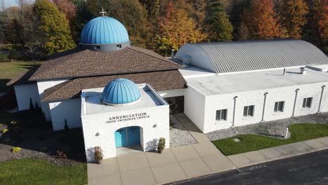 drone spinning over a church in muskegon, mi