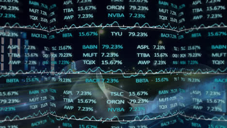 Animation-Der-Finanzdatenverarbeitung-über-Dem-Stadtbild