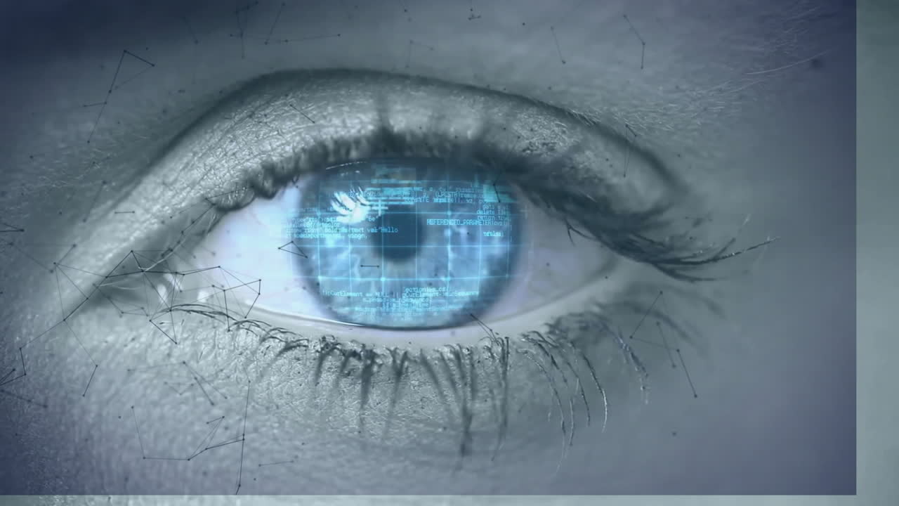 animación de formas que se mueven sobre el ojo con procesamiento de datos