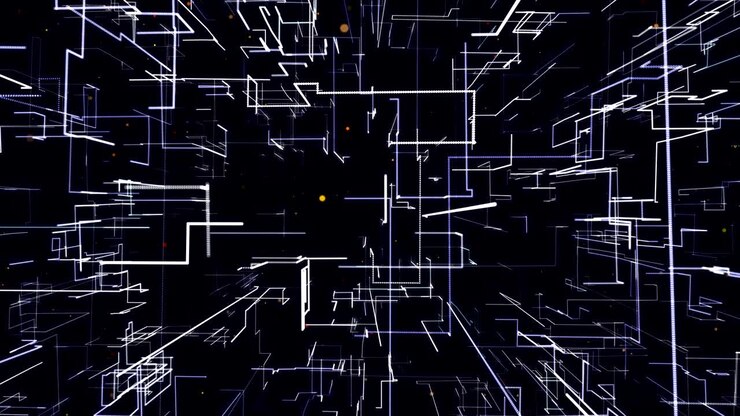 Computer video animation abstract pictures with light moving lines on a dark background 4k