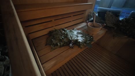 cozy sauna accessories in wooden sauna