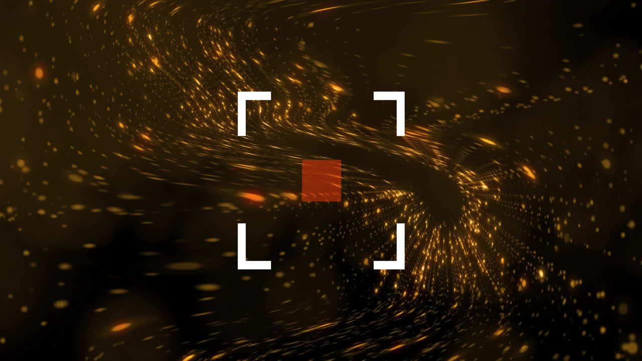 Animation of glowing particles swirling around red square with white brackets