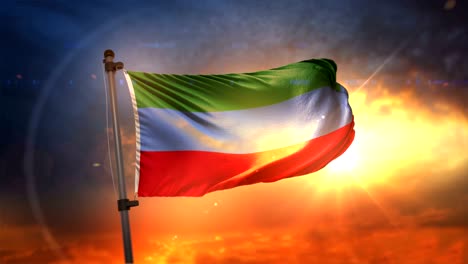 la bandera de la república de dagestán iluminada por detrás en un hermoso ciclo de amanecer en cámara lenta 4k
